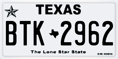 TX license plate BTK2962