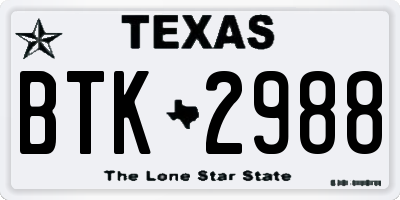 TX license plate BTK2988