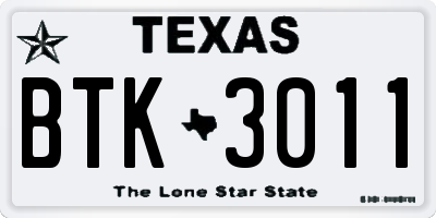 TX license plate BTK3011