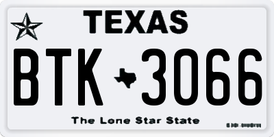 TX license plate BTK3066