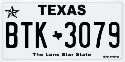 TX license plate BTK3079