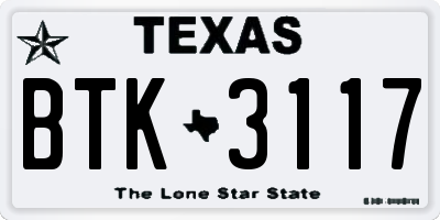 TX license plate BTK3117