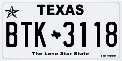 TX license plate BTK3118