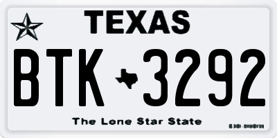 TX license plate BTK3292