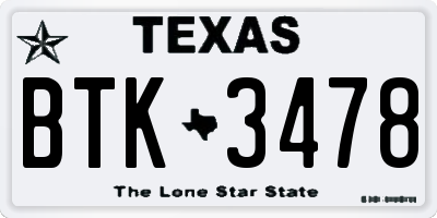 TX license plate BTK3478