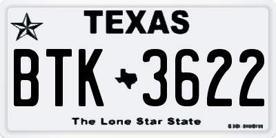 TX license plate BTK3622