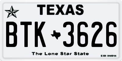 TX license plate BTK3626