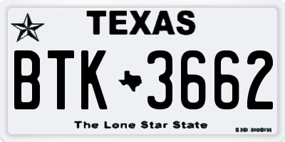 TX license plate BTK3662