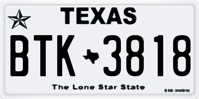 TX license plate BTK3818