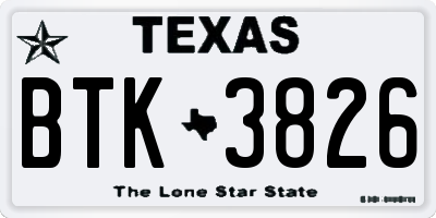TX license plate BTK3826