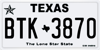 TX license plate BTK3870