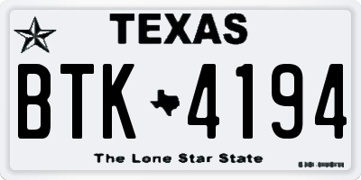 TX license plate BTK4194