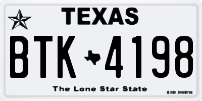 TX license plate BTK4198