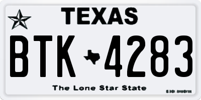 TX license plate BTK4283