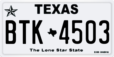 TX license plate BTK4503