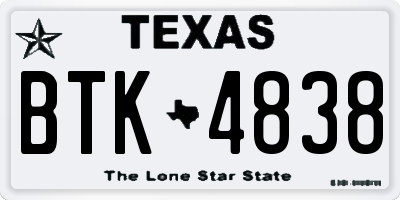 TX license plate BTK4838