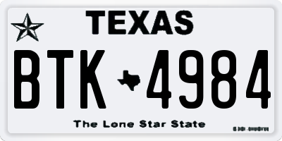 TX license plate BTK4984