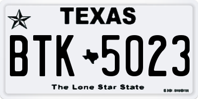 TX license plate BTK5023