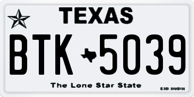 TX license plate BTK5039