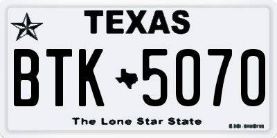 TX license plate BTK5070