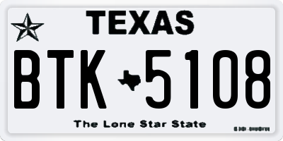 TX license plate BTK5108