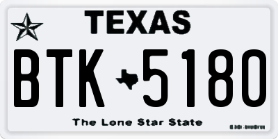 TX license plate BTK5180