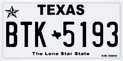 TX license plate BTK5193