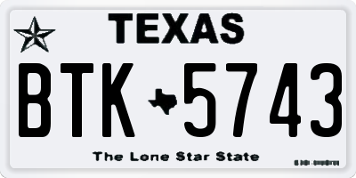 TX license plate BTK5743