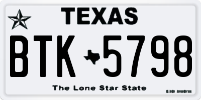 TX license plate BTK5798