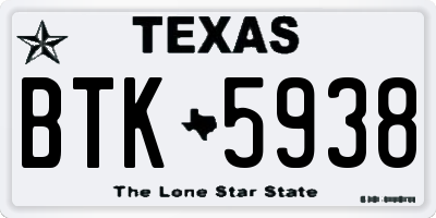 TX license plate BTK5938