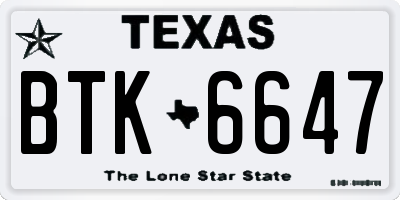 TX license plate BTK6647