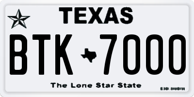 TX license plate BTK7000