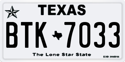 TX license plate BTK7033
