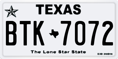 TX license plate BTK7072