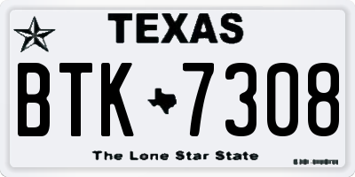 TX license plate BTK7308
