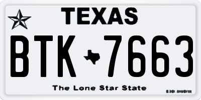 TX license plate BTK7663