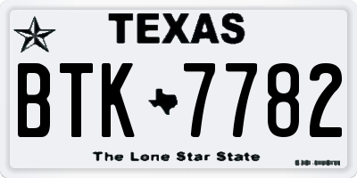 TX license plate BTK7782