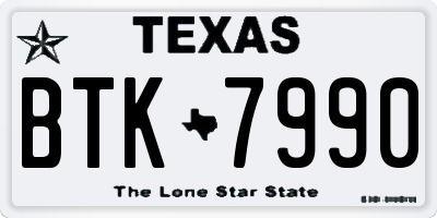 TX license plate BTK7990