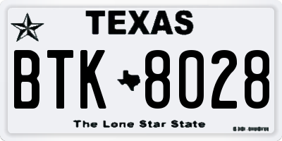 TX license plate BTK8028