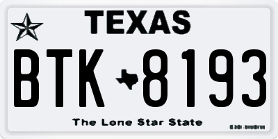 TX license plate BTK8193