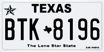 TX license plate BTK8196