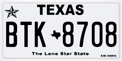 TX license plate BTK8708