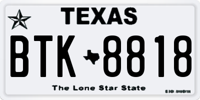 TX license plate BTK8818