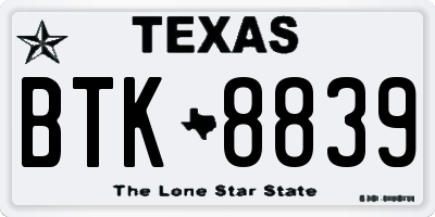 TX license plate BTK8839