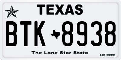 TX license plate BTK8938