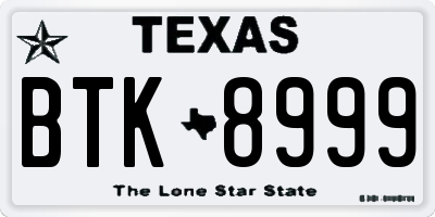 TX license plate BTK8999