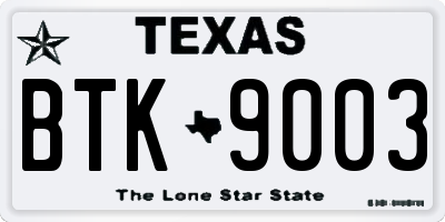 TX license plate BTK9003