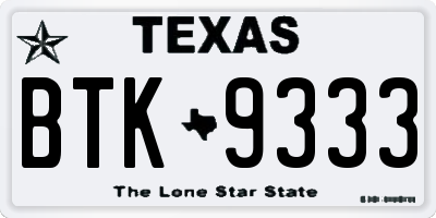 TX license plate BTK9333