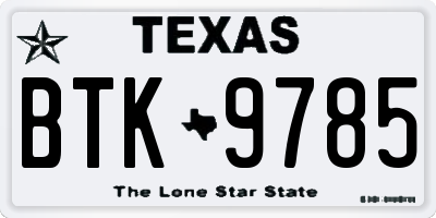 TX license plate BTK9785