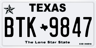 TX license plate BTK9847